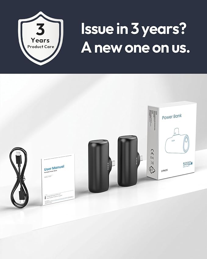 [2-Pack] A ADDTOP-Mini-Portable-Charger-5000mah - 20W PD Fast Charging Portable Phone Charger Ultra-Compact USB C Battery Pack for iPhone 16/15 Series/Galaxy/Android etc (Black+Black)