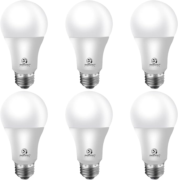 Energetic 60W Equivalent, A19 LED Light Bulb, 3000K Warm White, E26 Medium Base, Non-Dimmable LED Light Bulb, 750lm, UL Listed 6 Pack