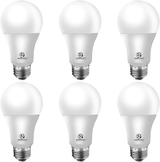Energetic 60W Equivalent, A19 LED Light Bulb, 3000K Warm White, E26 Medium Base, Non-Dimmable LED Light Bulb, 750lm, UL Listed 6 Pack