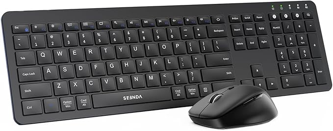 seenda Bluetooth Keyboard and Mouse, Wireless Keyboard Mouse Combo 2.4G+Dual Bluetooth Multi-Device Connection Full Size Ultra-Slim Keyboard with Number Pad for Windows/Mac, Black