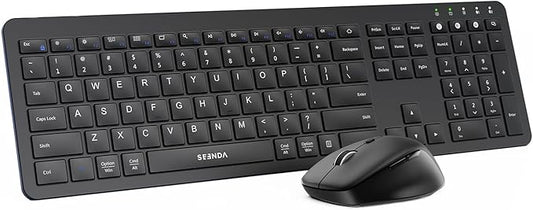 seenda Bluetooth Keyboard and Mouse, Wireless Keyboard Mouse Combo 2.4G+Dual Bluetooth Multi-Device Connection Full Size Ultra-Slim Keyboard with Number Pad for Windows/Mac, Black