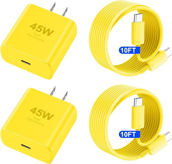 Phone 16 Pro Max Charger, 45W USB C Fast Charging Block With 10ft Long Type C Cable for Phone 16/15 Series, Pro/Plus Models - Yellow