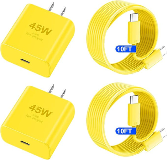 Phone 16 Pro Max Charger, 45W USB C Fast Charging Block With 10ft Long Type C Cable for Phone 16/15 Series, Pro/Plus Models - Yellow