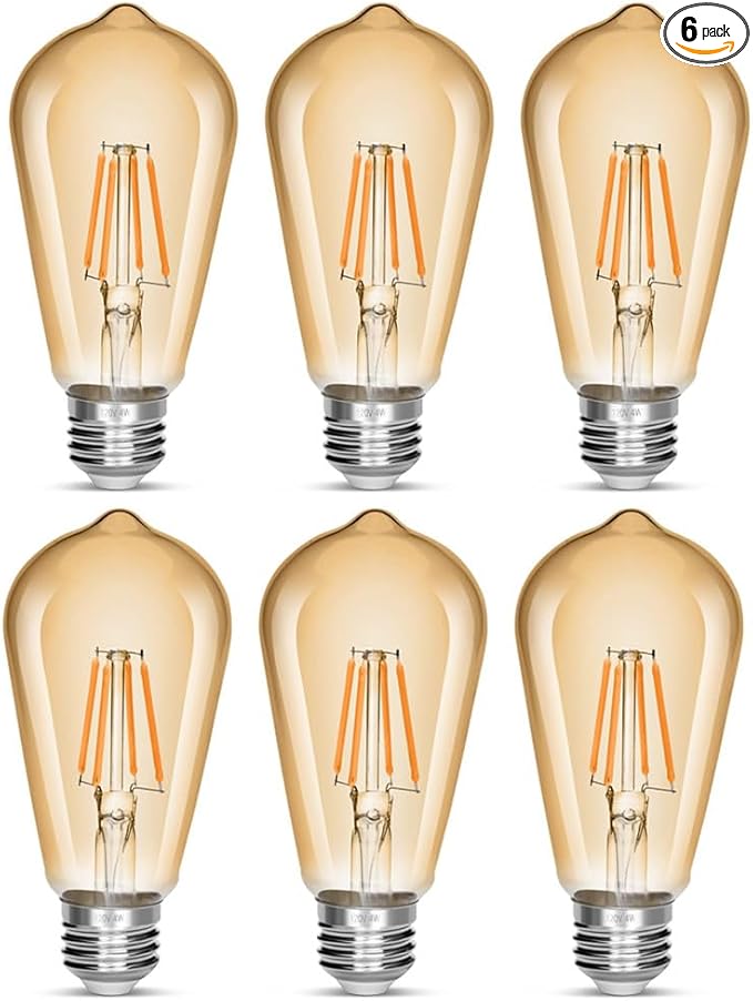 LED Edison Bulb 4W,Antique 40W Vintage Edison Bulb,E26 Light Bulb Non Dimmable Led Bulb 450 Lumens 2300K Amber Warm,Pack of 6
