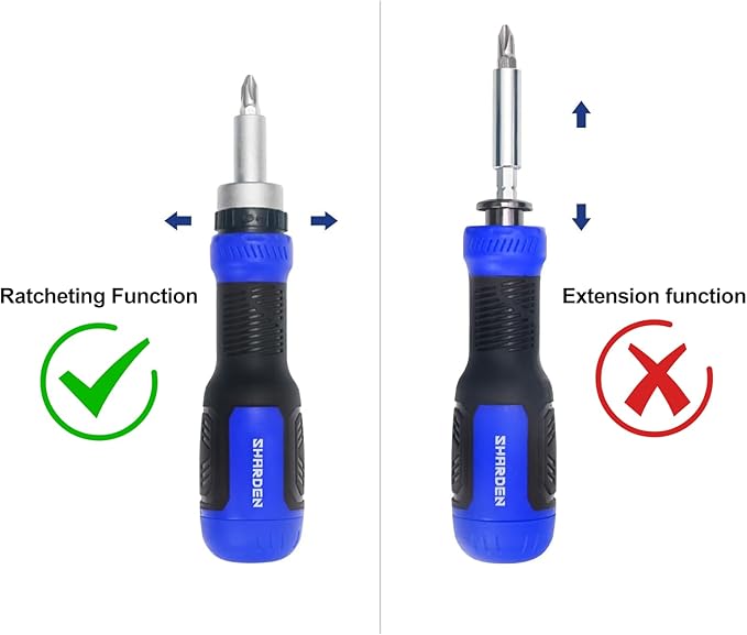 SHARDEN Ratcheting Screwdriver 13-in-1 Ratchet Screwdriver Set Multi Bit Screw Driver All in One Screwdriver with Torx Security, Flat Head, Phillips, Hex, Square and 1/4 Nut Driver