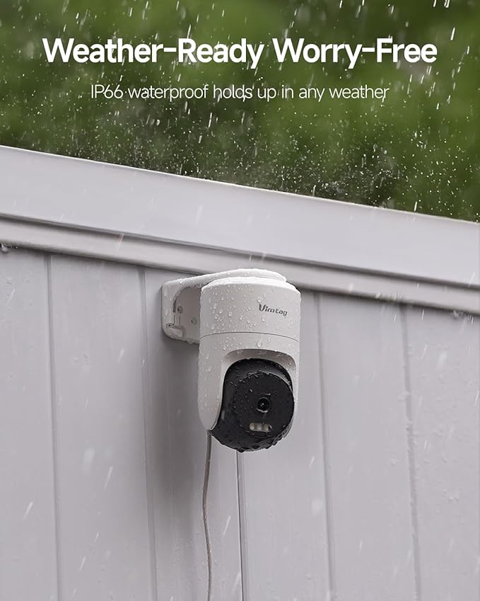 VIMTAG 2.5K Cameras for Home Security, Plug-in Power Security Camera Outdoor/Indoor, 2.4G/5G Wi-Fi, 360° View, Motion Tracking, Free AI Detection & Siren, Color Night Vision, IP66, SD/Cloud Storage