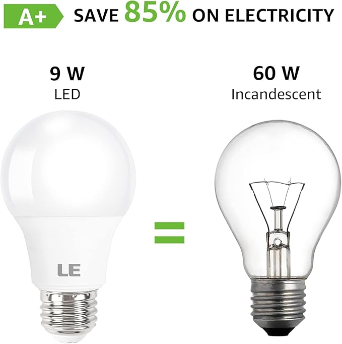 LE LED Light Bulbs 60 Watt Equivalent, 9W 800 Lumens Non-Dimmable, Soft Warm White 2700K, A19 E26 Standard Medium Base, 10000 Hour Lifetime 5 Count (Pack of 1)