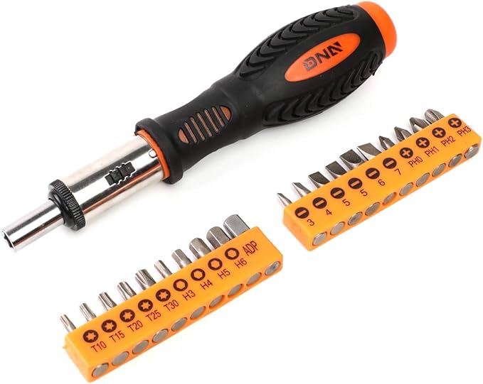 DNA MOTORING 37pcs Handheld Tool & Complete Drill Bits Set, Home Repair Tool Set, Screwdriver, Pliers, Ratchet Bit Driver kit, Maintenance Tools kit, Orange/Black, TOOLS-00035