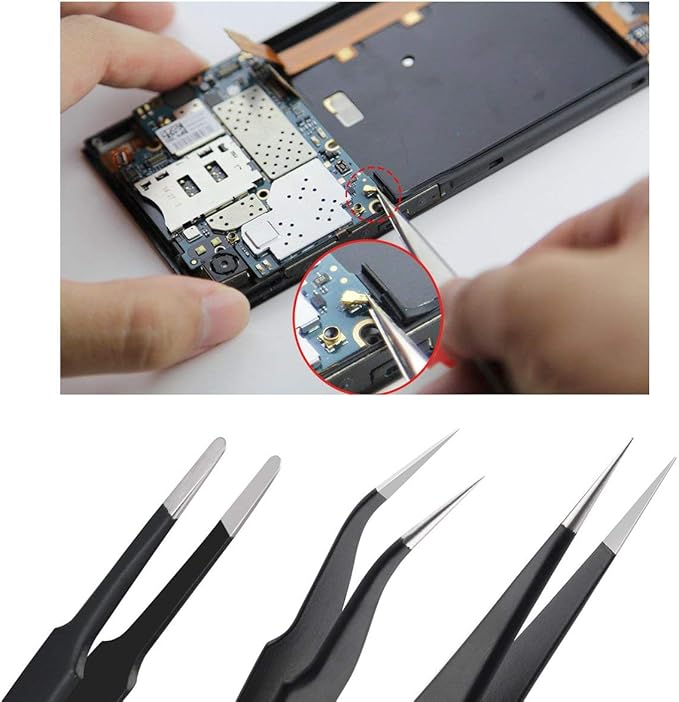 Tweezers Precision Set,Easily Life 10pcs ESD Tweezers Set, Anti Static Stainless Steel Anti Magnetic Tweezers Set with Storage Bag for Craft,Electronics Repair,jewelry repair,Laboratory Work,etc