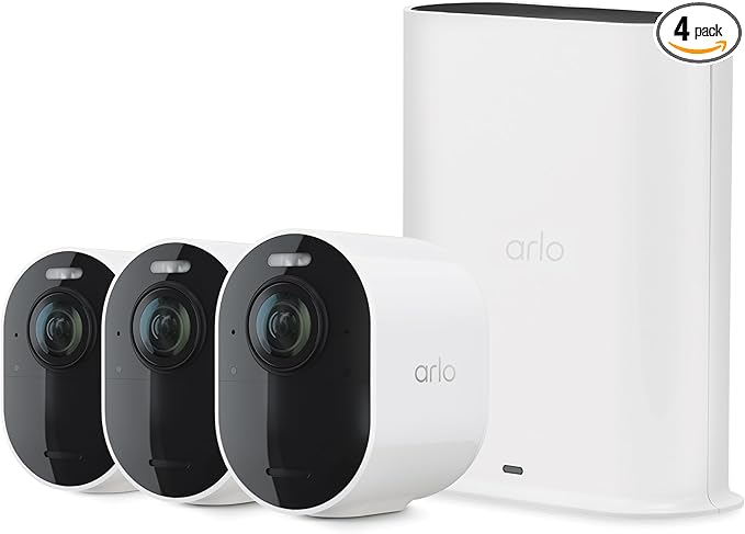 Arlo Ultra 2 Spotlight Camera 4K HDR (3 Cameras, SmartHub) | Wireless Home Security Camera | Color Night Vision, Motion Sensor, 180º View, 2-Way Audio, White