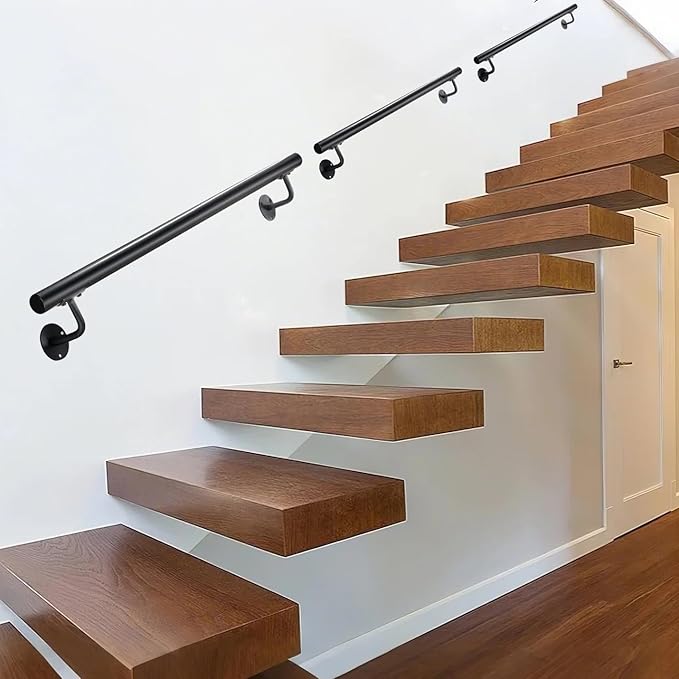 48 Inch Black Square Pipe Staircase Handrails - 4 FT Wall Mount Stairway Railing Indoor, Outdoor Stair Railing, Deck Rails, Banister Railing, Safety Grab Handle for Handicap