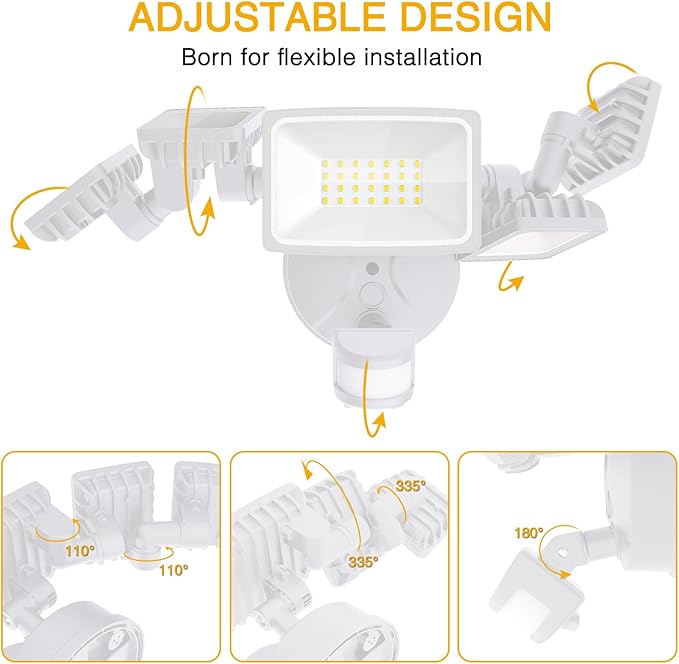 Onforu 5 Heads 55W LED Security Lights Motion Sensor Outdoor, 360° Wide Angle Illumination, 5000LM Flood Light, 6500K, IP65 Waterproof, Hardwired Wall Light for Garage, Yard, Porch, Entryway (White)