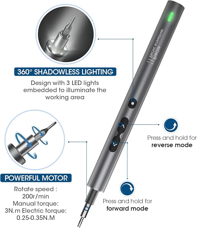 Kingsdun Mini Electric Screwdriver, 51 in 1 Cordless Precision Power Screwdriver Set with 48 Magnetic Bits, Rechargeable Repair Tool Kit with LED Lights for Phones Camera Watch Conputers Laptops Toys