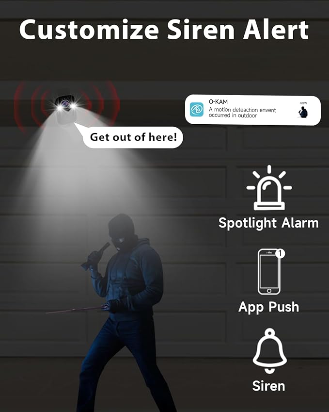 Rraycom Wireless Solar Security Camera Outdoor with Siren Alarm & Spotlight, 5MP Battery-Powered Security Camera with 130° Angle, AI Motion Detection,2-Way Talk, Cloud/SD, IP65
