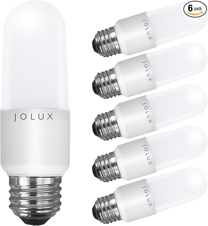 Jolux LED Stick Light Bulbs Dimmable,led Bulbs 60 watt Equivalent,2700K(Soft White) led Enclosed Fixture Rated, 8.5 Watt 800 Lumen,Standard Medium Screw Base,E26 led Bulb Narrow,6 Pack……