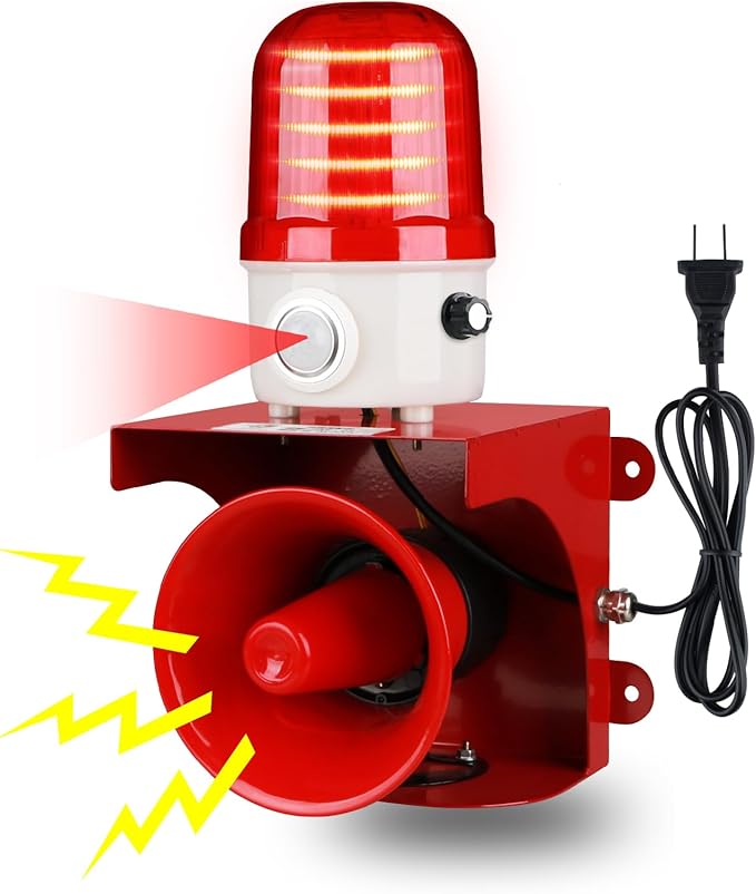 Motion Sensor Alarm with Human Detection,120dB Adjustable Siren & LED Strobe Lights Outdoor Security Alarm for Home Theft,Animal Intrusion,Garden Protection,Property Protection,AC110V with Plug