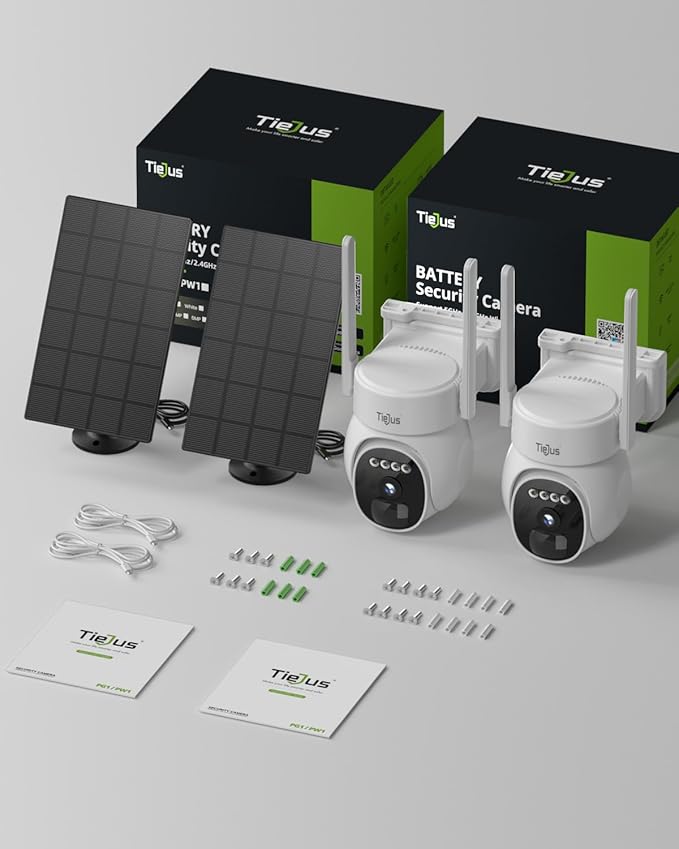 2.4G/5G Security Cameras Wireless Outdoor, 2K Solar Camera for Home Security, 360° PTZ/3MP Color Night Vision/Battery Powered/2Way Talk/Compatible with Alexa/IP66 Waterproof(2 Pack)