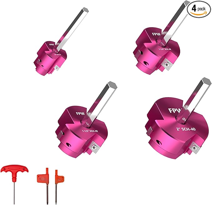 Original Design Patent Triple Inserts 4 Pcs PVC Pipe Reamer Kit, PVC Fitting Saver, Pipe Tools Contains 3/4", 1", 1-1/2", 2" and 2 Replacement Carbide Inserts for Schedule 40