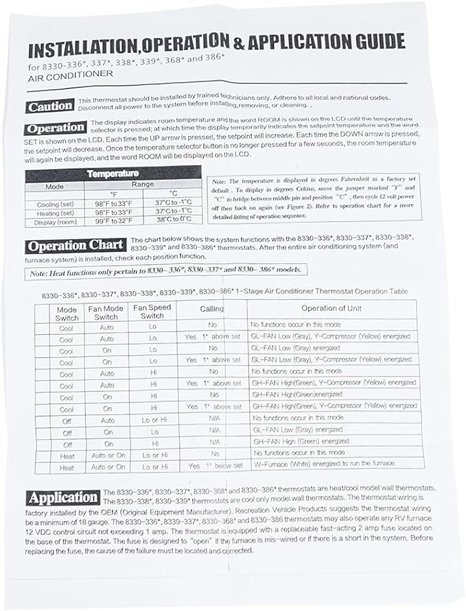 Digital Thermostat Heat/Cool Wall Thermostat 37℃ to -1 ℃ Replacement for Coleman 8330-336 8330-337 8330-338 8330-339 8330-368 8330-386