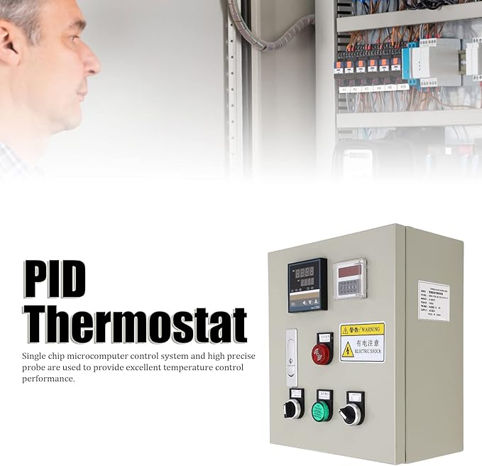 PID Temperature Controller Kit Voltage AC 100~240V with SSR 40DA Solid State Relay,K Type Thermocouple Sensor and Black Heat Sink,3 Phase 15KW High Accuracy Digital Display Smart Temp Control Box 380V