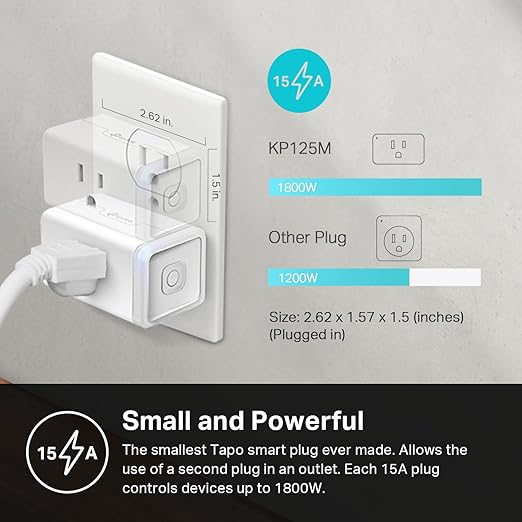 Kasa Smart Plug, Matter Compatible, Energy Monitoring, Compact Design, 15A/1800W Max, Super Easy Setup, Works with Apple Home, Alexa & Google Home, UL Certified, 2.4G Wi-Fi Only, White, KP125M(2-Pack)