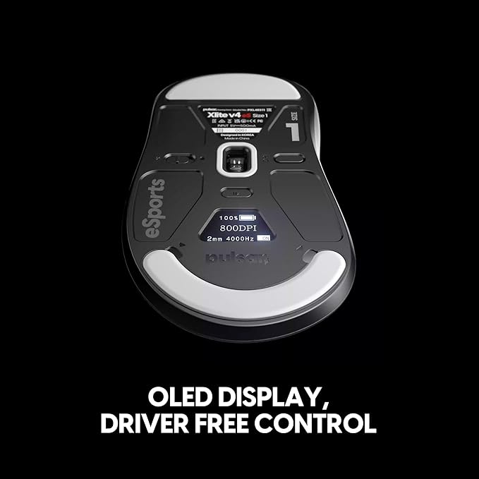 Pulsar Gaming Gears Xlite v4 eS Wireless Gaming Mouse Ergonomic, Optical Switch, 32000 DPI, 750 IPS, XS-1 Sensor, OLED Display, Driverless, 8k Dongle Included (Mini, Black)