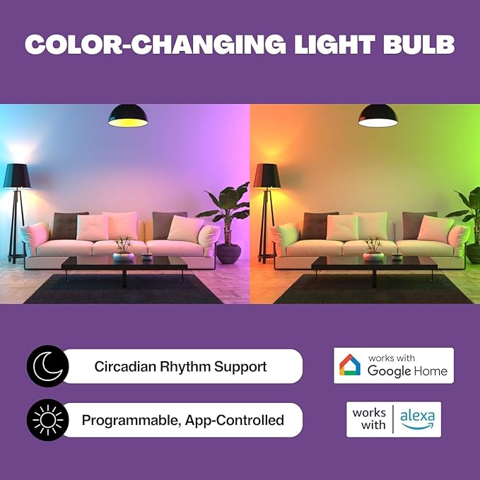 Norb SMART Light Bulb, Tunable Wellness Full Spectrum White & Color Changing, Alexa & Google Home Compatible, No Hub Required, Dimmable, BR30, 9W LED Bulb for Home Automation, WiFi, Bluetooth (2-Pack)