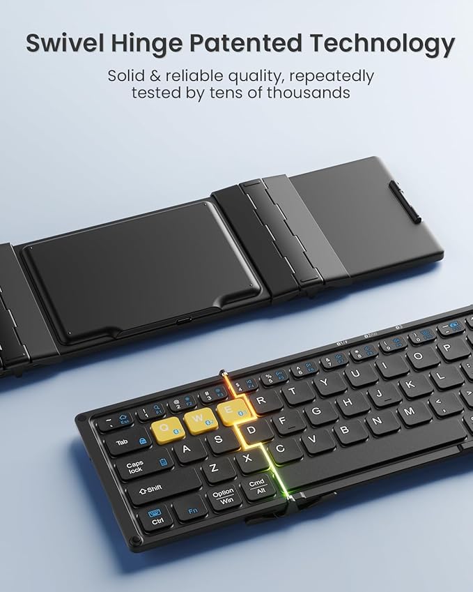 Foldable Bluetooth Keyboard, Folding Portable Wireless Keyboard with Numeric Keypad, Pocket Travel Keyyboard for MacOS Android Windows iOS, Sync Up to 3 Devices (BT5.1 x 3)