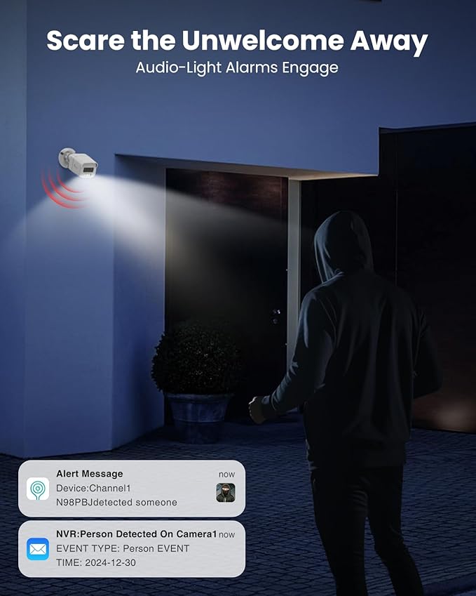 4K Add On Wired POE Cameras for NVR Two Way Talk Motion Detection Human/Pets/Package/Vehicle IP67 Waterproof, H.265+, 100ft Night Vision