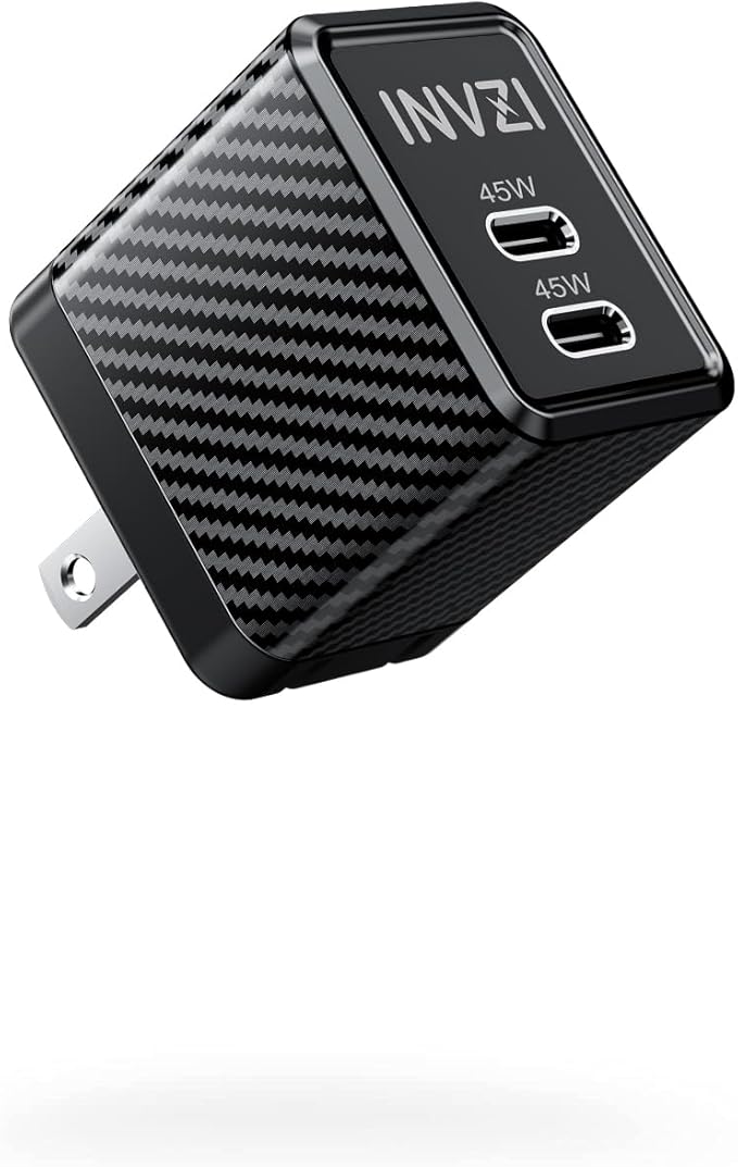 INVZI GaNHub 45W USB C GaN Charger, 2 Ports Foldable PPS Fast Charger Supports Super Fast Charging for Samsung Galaxy S24 Ultra/S23, iPhone 16/15, iPad Pro, Pixel