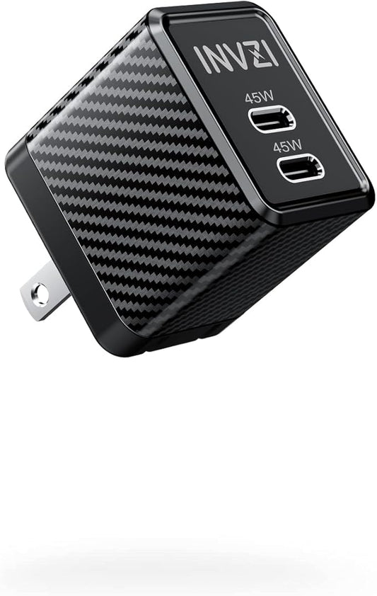 INVZI GaNHub 45W USB C GaN Charger, 2 Ports Foldable PPS Fast Charger Supports Super Fast Charging for Samsung Galaxy S24 Ultra/S23, iPhone 16/15, iPad Pro, Pixel