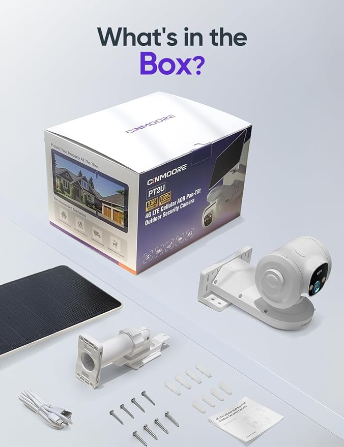 4G LTE Cellular Security Cameras Wireless Outdoor, 2.5K No WiFi Solar Powered Surveillance Camera for Home Security, PTZ AI Tracking Color Night Vision, SIM/64GB SD Card, Coldproof, AOR 24/7 Recording