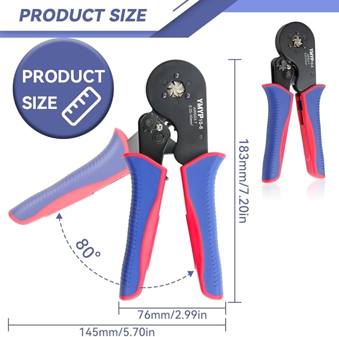 Ferrule Crimping Tool AWG 23-7, Hexagonal Crimper for End-Sleeves Terminal - Self-Adjusting Racheting Tool
