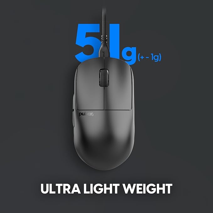 Pulsar Gaming Gears X2H Wired Gaming Mouse, Ultra Lightweight 1.8 oz (51g), Symmetrical, Optical Switch, 26000 DPI, Motion Sync, PAW3395 Sensor (Medium, Wired, Black)