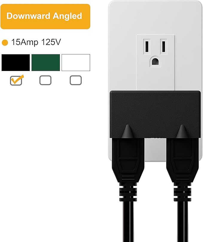 PA-0508 90 Degree Right Angled USA Male-Female Power Adapter, 5-15P to 2 * 5-15R Direction Changer Space Save Adapter Black