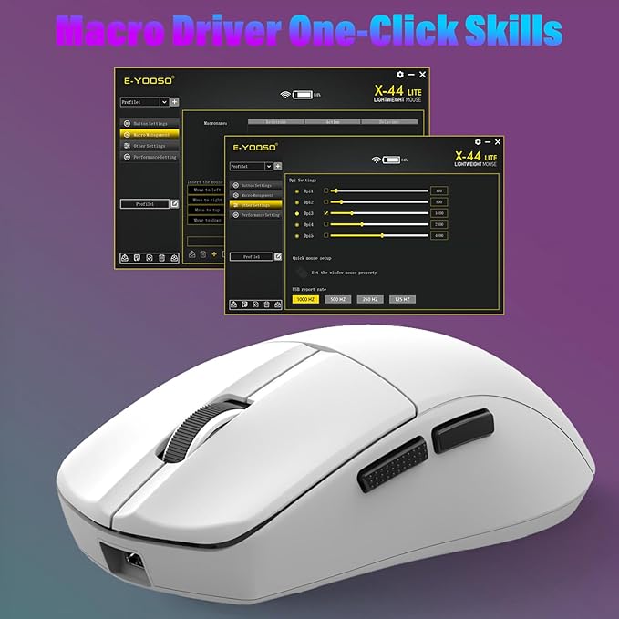 XuanGui Wireless Gaming Mouse,2.4G/BT/USB-C Wired,5-Level DPI 4000 Max,50g Lightweight,1000Hz Polling Rate,Macro Program,Side Buttons,44-Hour Battery Life,For Laptop/PC/Computer/Mac/Tablet (White-1)