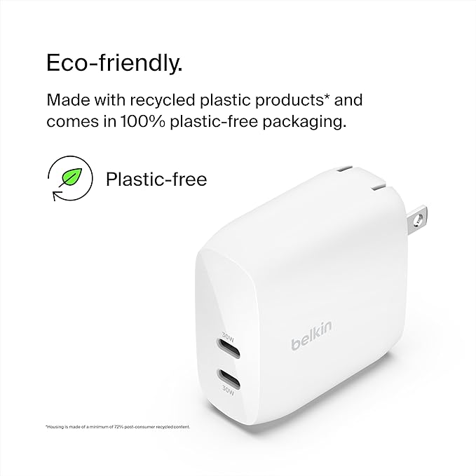 Belkin Dual USB C Charger Block 60W w/PPS Super Fast Charging - Samsung Galaxy S25, Apple iPhone 16, iPad, MacBook Air, Google Pixel, Nintendo Switch 2, etc - White