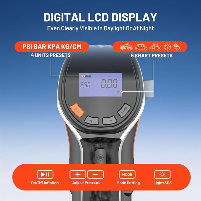 Litheli Cordless Air Compressor, 20V Portable Air Compressor, 3 Nozzle Adapters, 150 PSI, Tire Pump for Car, Bike, Sport Ball, Battery Tire Inflator, with 2.0 Ah U-Battery