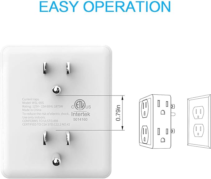 Outlet Extender, HICITY Multi Plug Outlet with 6 Electrical Outlets Adapter, 3-Prong Wall Outlet Tap for Cruise Ship Home Office Dorm, White (4 Pack)