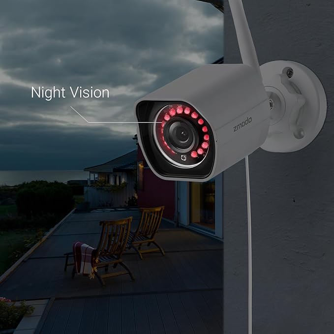 Zmodo Outdoor Wireless Security Camera System, 2 Pack 1080p Full HD Smart Home Indoor Outdoor WiFi IP Cameras with Night Vision, Plug-In, Compatible with Alexa