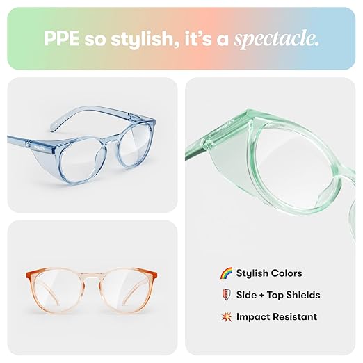 Stoggles Round Z87.1 Certified Polycarbonate Safety Glasses, Scratch & Shatter-Proof, Blue-Light & UV Blocking Lens, Top & Side Shields, Anti-Fog Dip Coated, Durable, Protective & Stylish Eyewear