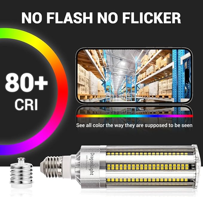 DragonLight Upgraded 54W Corn LED Light Bulb Fanless(400 Watt Equivalent) E26/E39 Large Mogul Base LED Lamp 6000K Daylight 6,500LM Good for Enclosed Fixtures