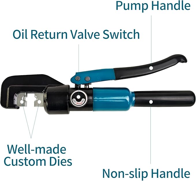 Hydraulic Crimping Tool - 1/8” Wire Rope Crimping Tool with 9 Die Sets (12 AWG to 2/0 AWG) for Battery/Welding Cables & Electrical Wires