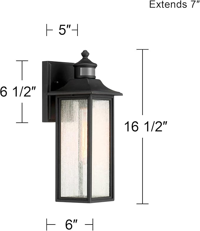 John Timberland Moray Bay Mission Outdoor Wall Light Fixtures Set of 2 Black Metal Motion Sensor 16 1/2" Seeded Glass Panels for Post Exterior Barn Deck House Porch Patio Garage Front Door