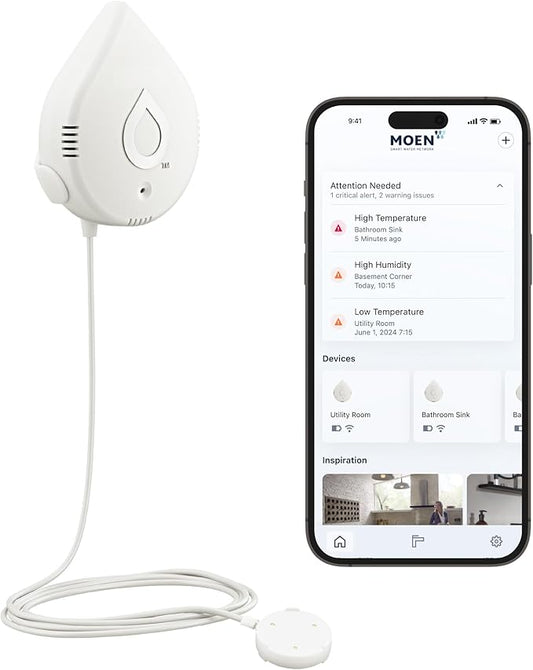Moen Flo Smart Water Leak Detector, Drip or Flood Sensor Alarm for Home, 1-Pack, White, 920-004