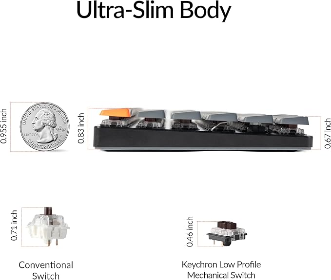 Keychron K3 Version 2, 84 Keys Ultra-Slim Wireless Bluetooth/USB Wired Mechanical Keyboard with White LED Backlit, Low-Profile Keychron Mechanical Brown Switch Compatible with Mac Windows