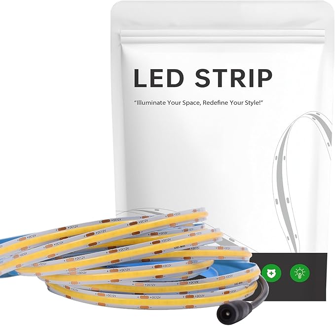 COB LED Strip Light 12V 8W/M 16.4ft/5m 320LED/M 4000K CRI90+ Flexible High Density LED Tape Lighting for Indoor Home Cabinet,Bedroom,Kitchen,DIY Lighting Project(No Adapter or Controller)