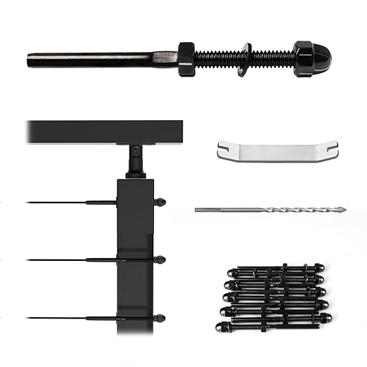 Muzata 10 Pack 1/8" Black Cable Railing Hardware Kit Hand Swage Threaded Stud Tensioner for 2x2 Metal Post T316 Stainless Steel Deck Cable Railing System CR23