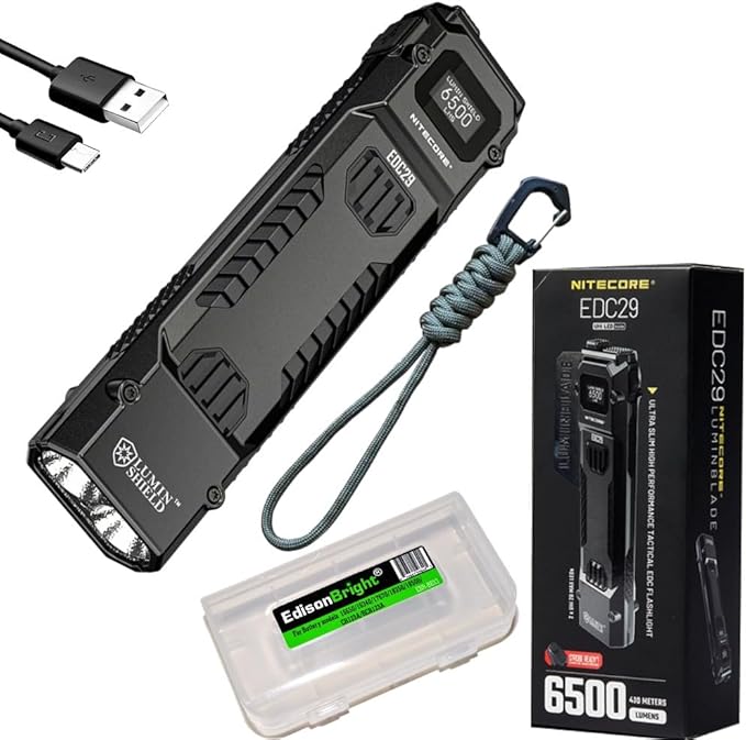 Nitecore EDC29 6500 Lumen USB Rechargeable Flat Slim Body LED Flashlight with EdisonBright Accessory case