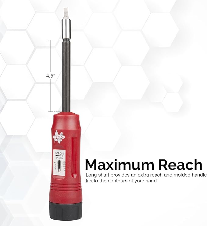 NEIKO 10573B 1/4” Torque Screwdriver Set, 20 Hex Bits, 10 to 50 In-Lbs, Long Shank Screwdriver Torque Wrench, Adjustable Inch-Pound Torque Screwdriver for HVAC and Gunsmiths